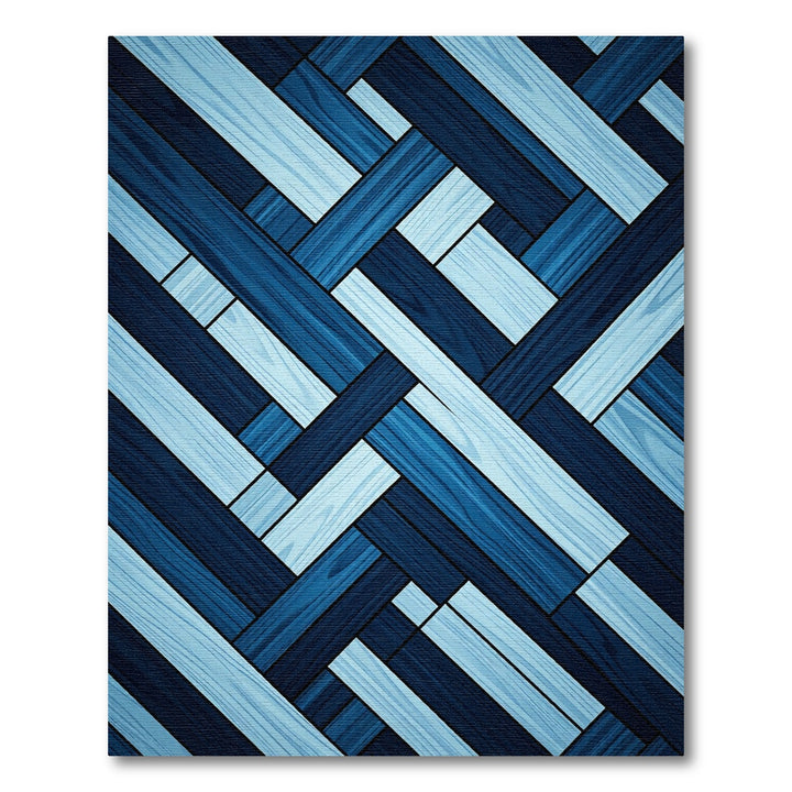 Deep Blue Wood Grain Herringbone Rug
