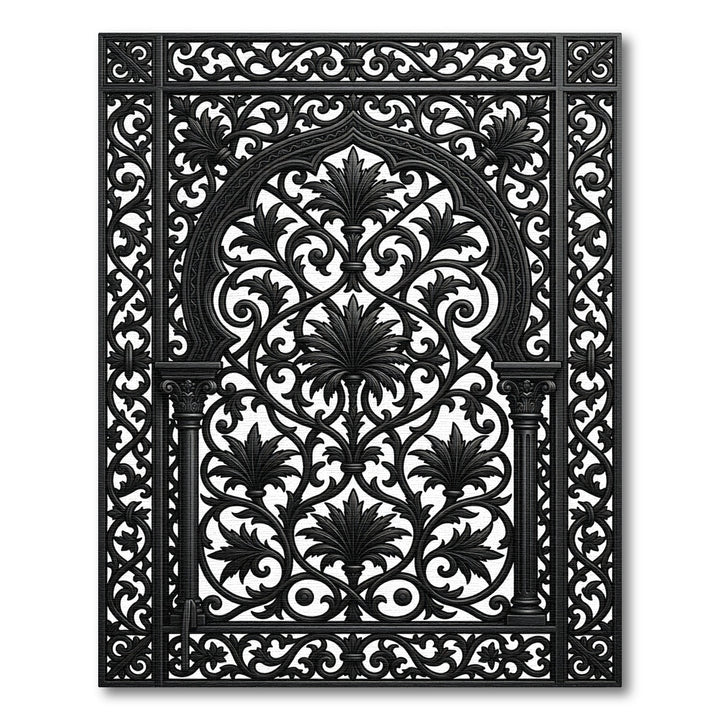 Black Baroque Foliage Arch Decorative Rug
