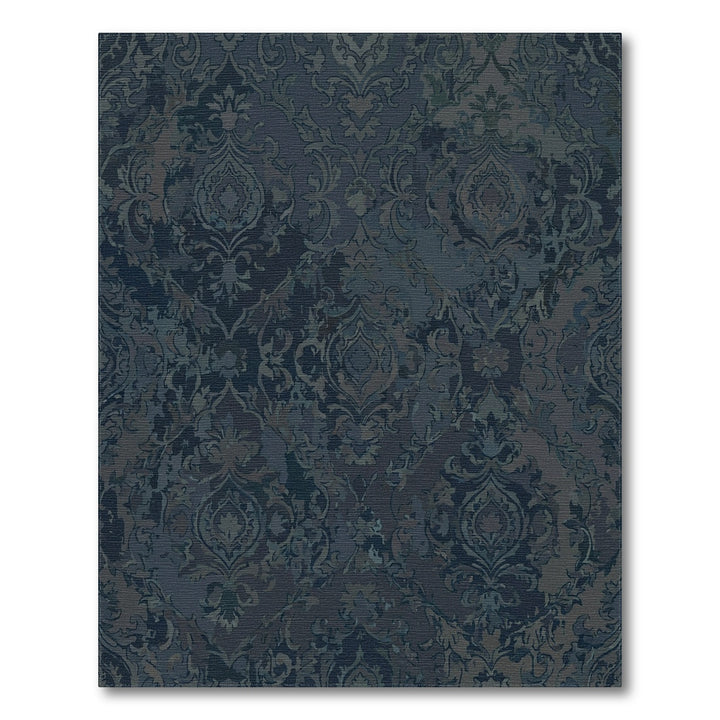 Distressed Midnight Floral Damask Rug