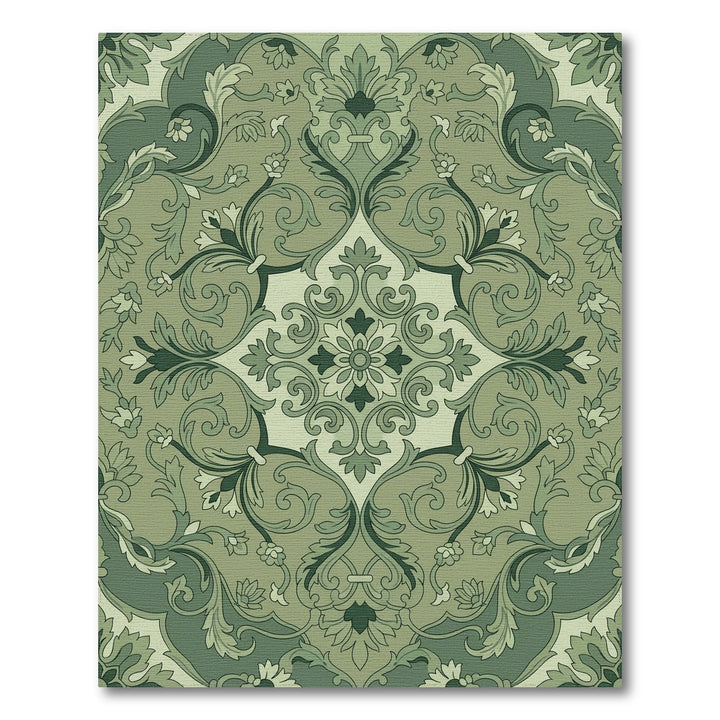 Sage Green Floral Scroll Medallion Rug