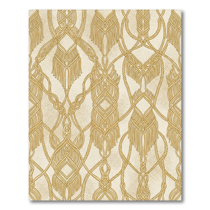 Golden Macrame Knot Scroll Rug