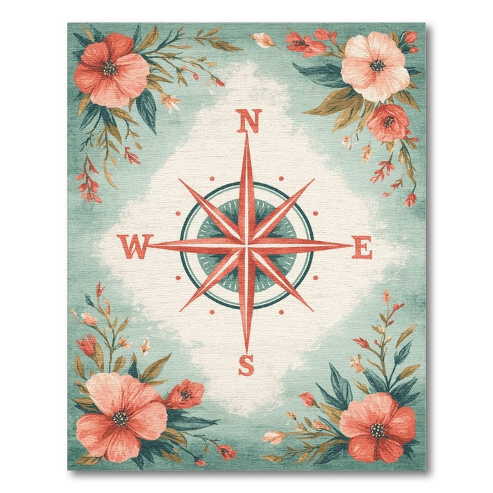 Vintage Floral Compass Area Rug
