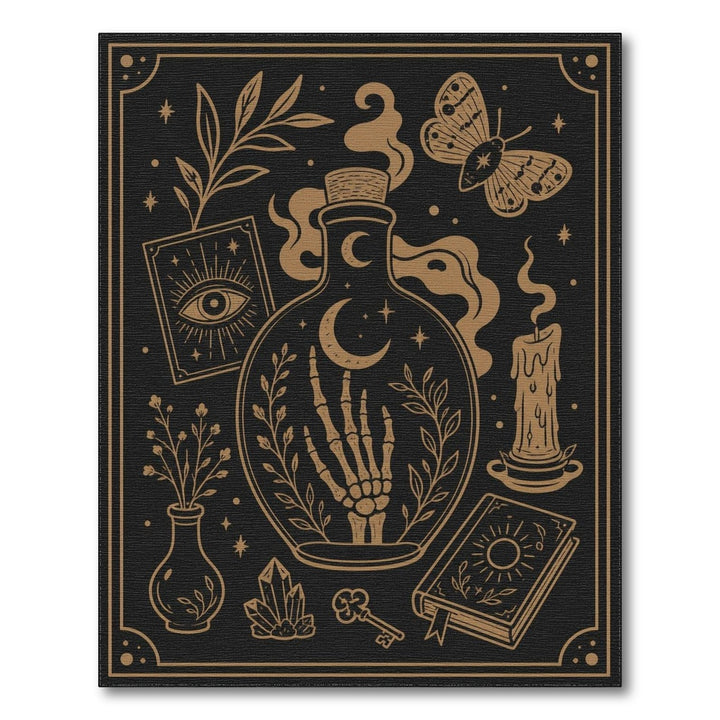 Mystical Potion Bottle Gold Area Rug