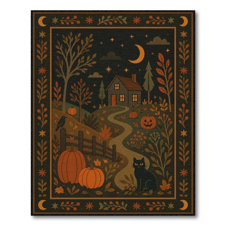 Washable Rustic Farmhouse Pumpkin Cat Area Rug
