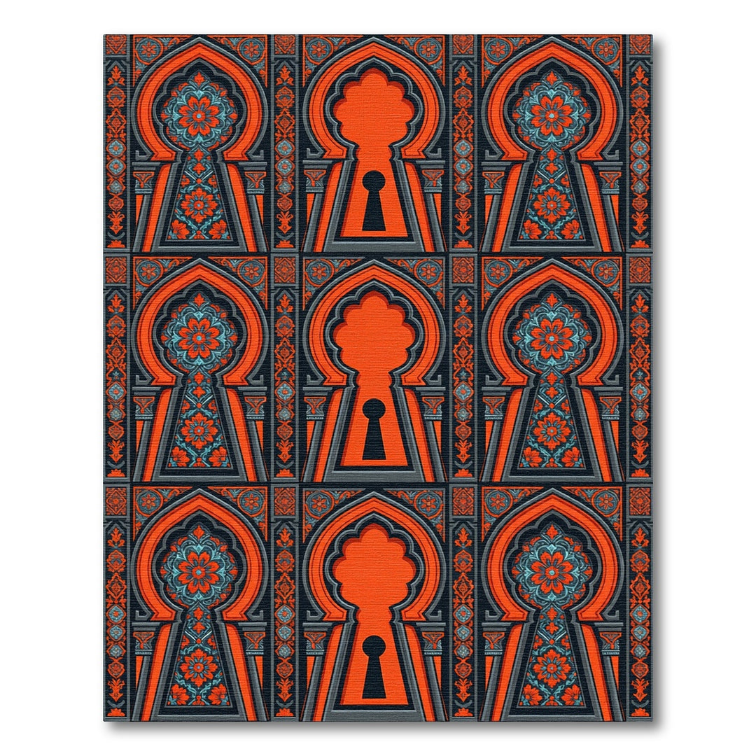 Orange Blue Keyhole Floral Archway Rug