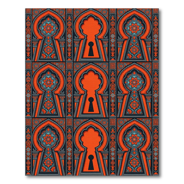 Orange Blue Keyhole Floral Archway Rug