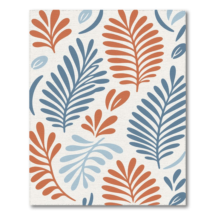 Blue and Orange Abstract Leaf Area Rug