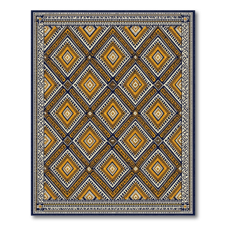Navy Blue Yellow Geometric Tribal Area Rug