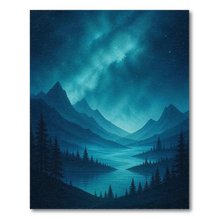 Blue Teal Mountain Lake Area Rug