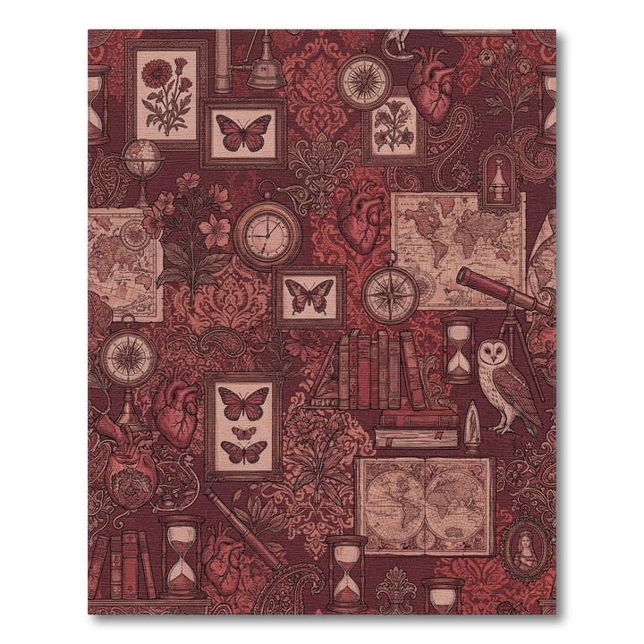 Crimson Antique Collection Botanical Map Rug