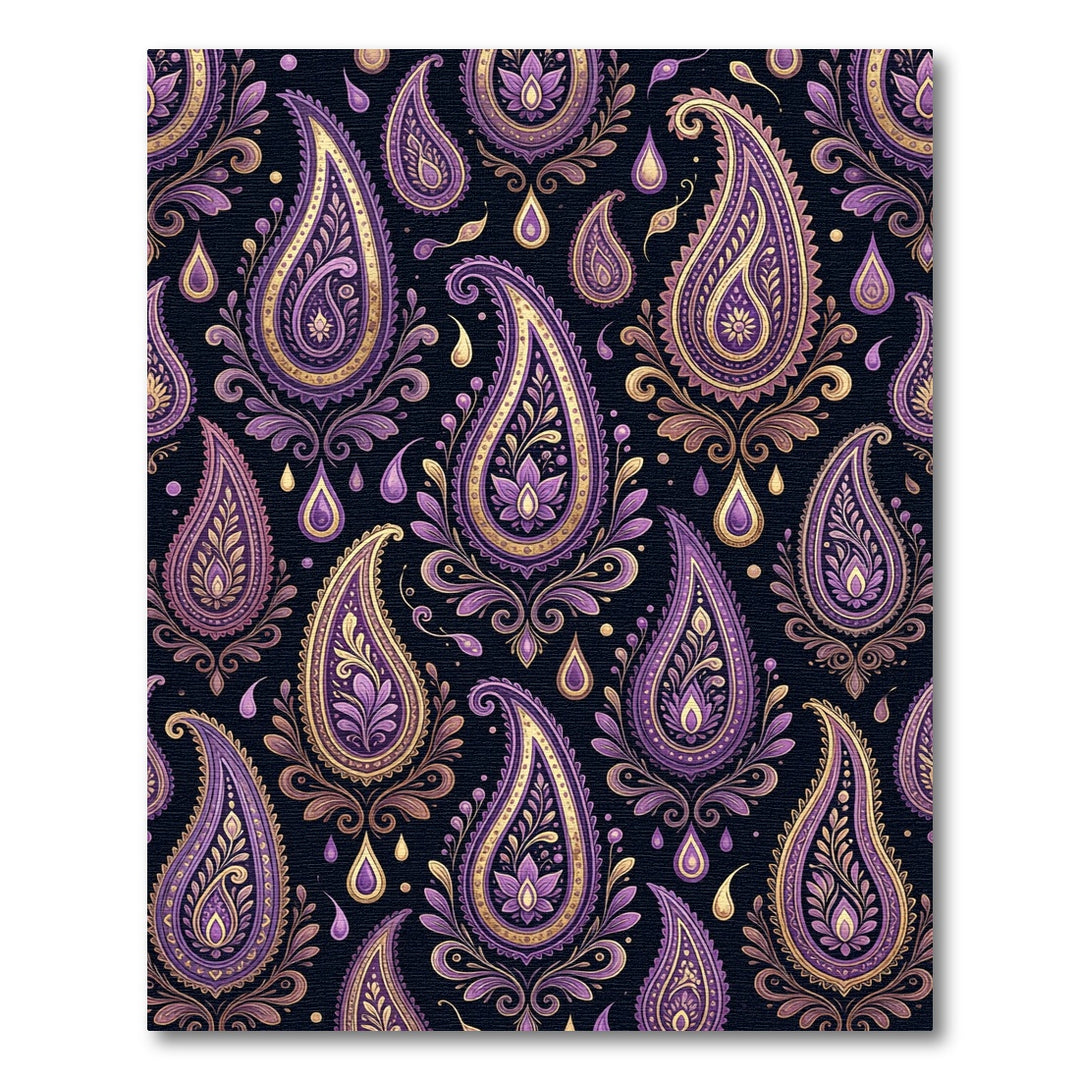 Elegant Paisley Embroidery Purple Gold Rug