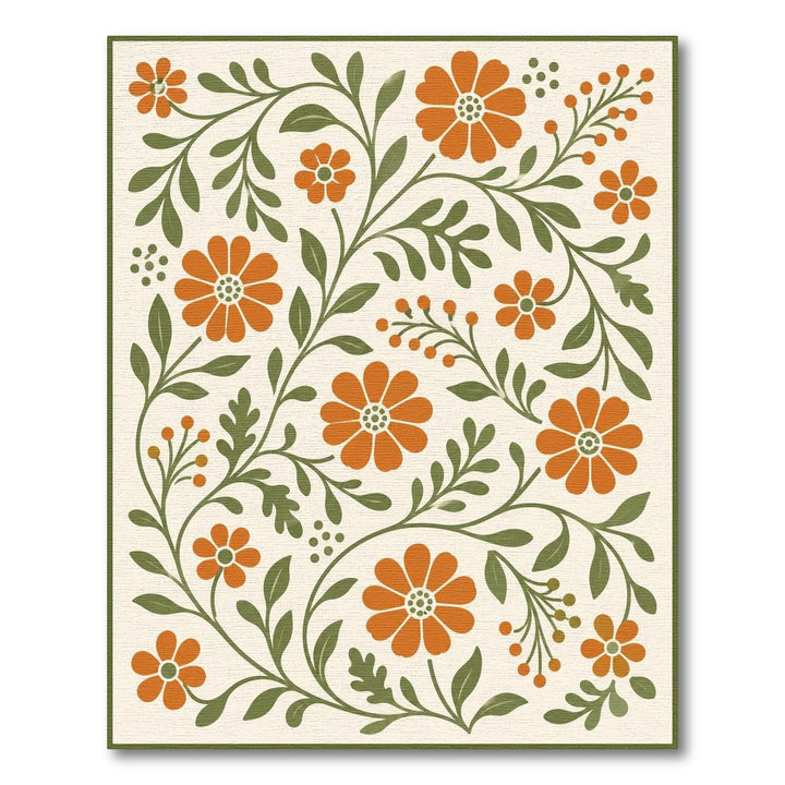 Orange Floral Vintage Area Rug