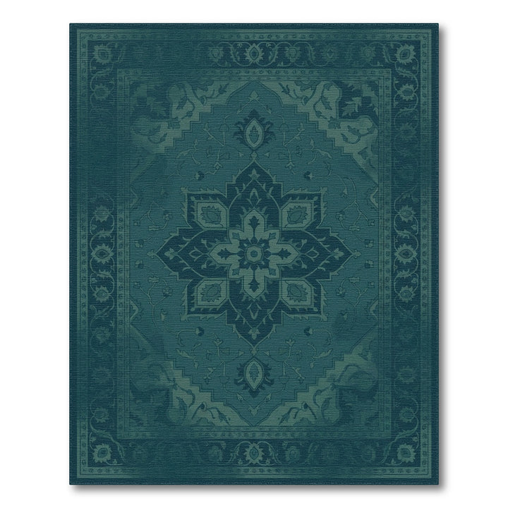 Deep Teal Intricate Botanical Frame Rug