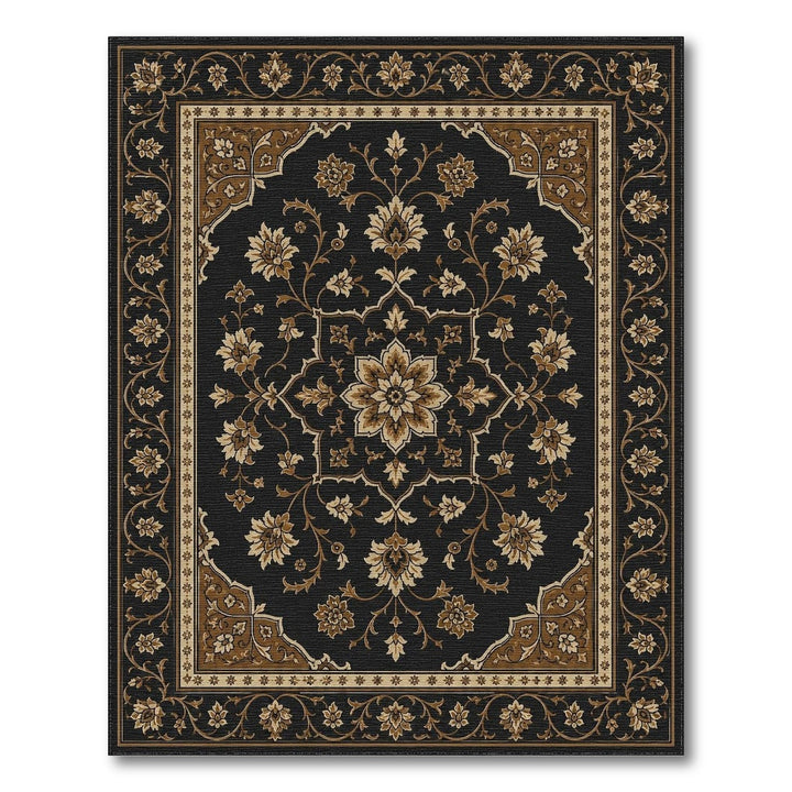 Black and White Black Floral Medallion Persian Area Rug