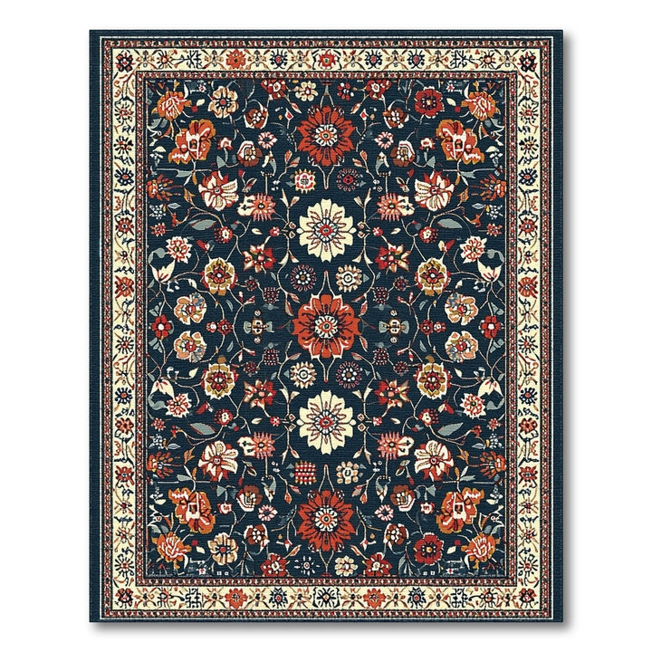 Navy Floral Traditional Persian Area Rug