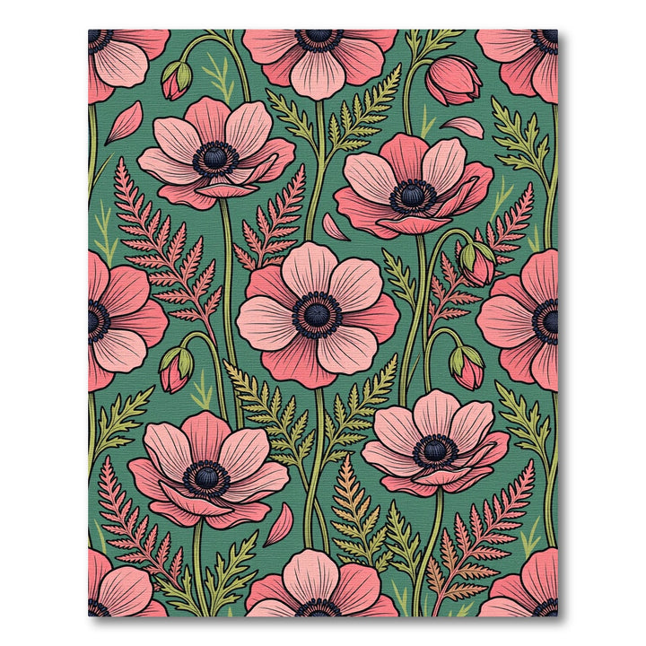 Pink Anemone Floral Vine Art Nouveau Rug