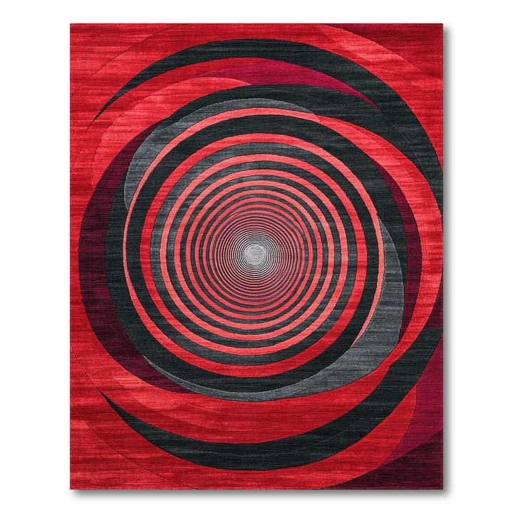 Red Black Concentric Spiral Area Rug
