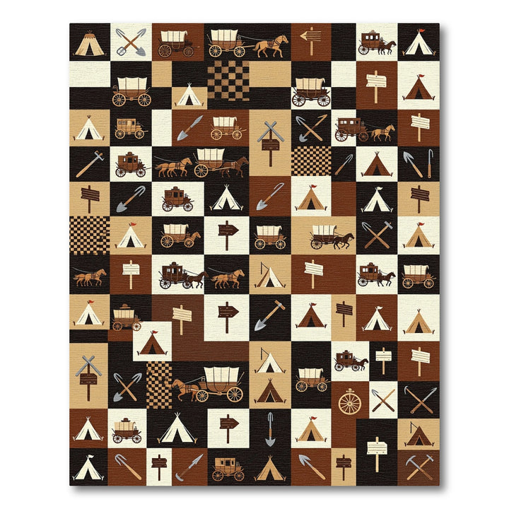 Western Retro Wagons Tents Signposts Rug