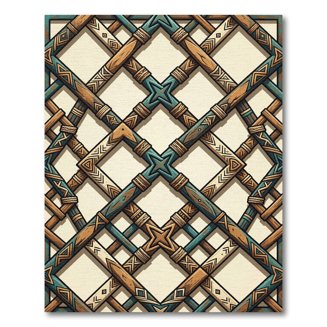 Tribal Geometric Wood Lattice Rug