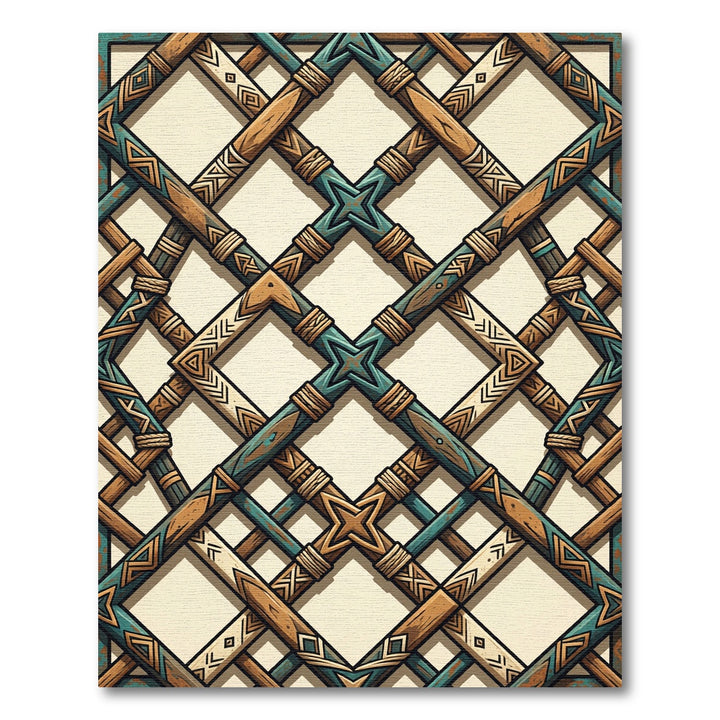 Tribal Geometric Wood Lattice Rug