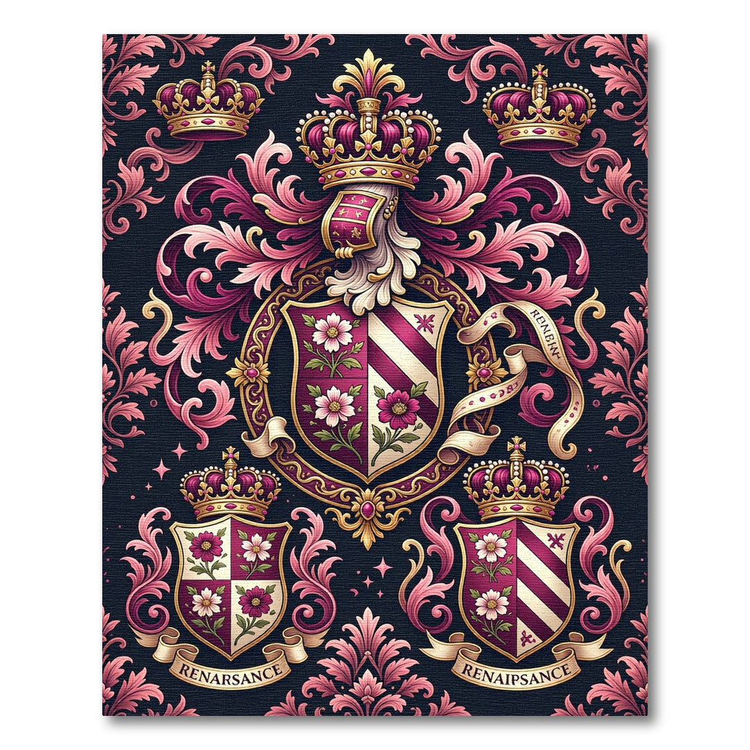 Royal Magenta Floral Crests RenaisanceRug Rug