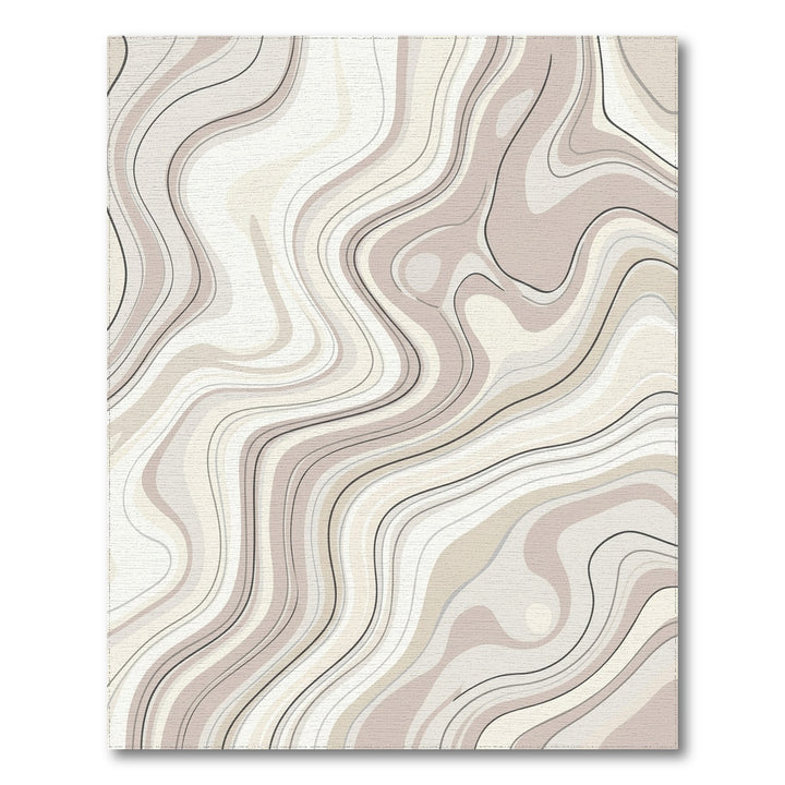 Cream and Taupe Swirling Abstract Lines Rug