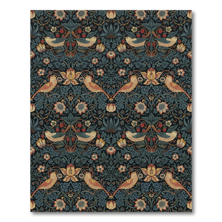 Golden Birds Amidst Dark Floral Vines Rug
