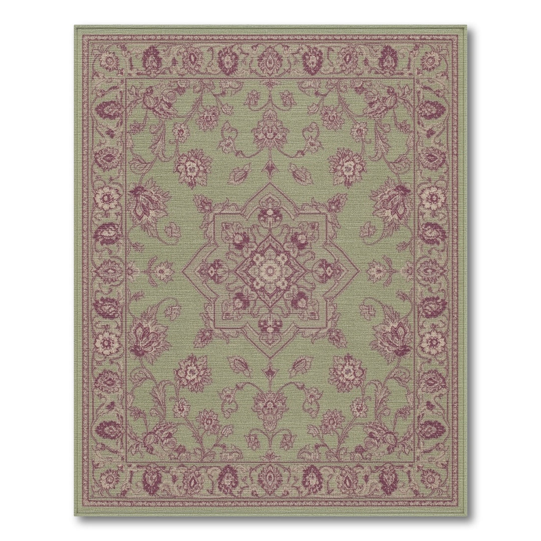 Sage Green Floral Vintage Area Rug