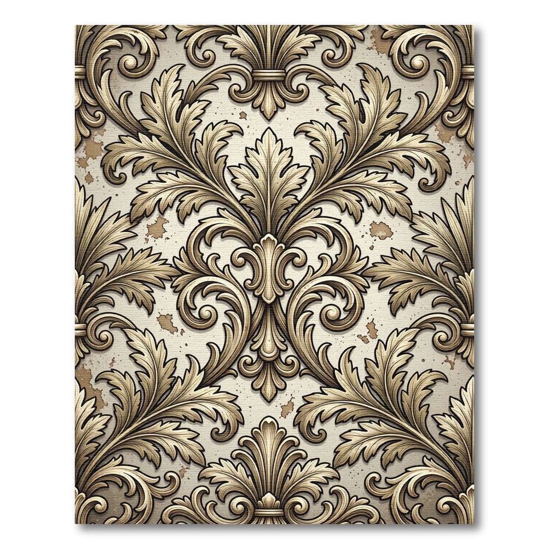 Antique Gold Acanthus Leaf Damask Rug