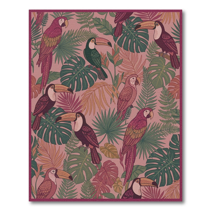 Tropical Toucans and Parrots Foliage Rug