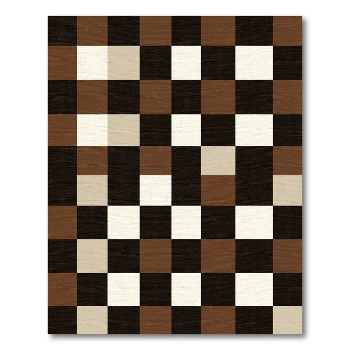 Brown Cream Black Checkerboard Squares Rug