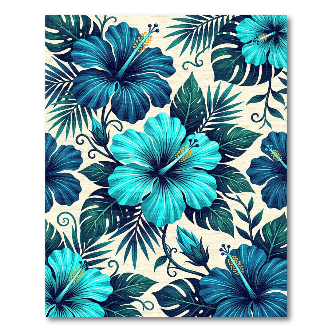 Tropical Teal Hibiscus Jungle Rug