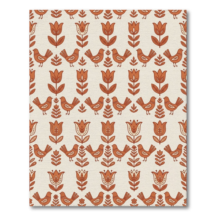 Terracotta Folk Bird Tulip Repeat Rug