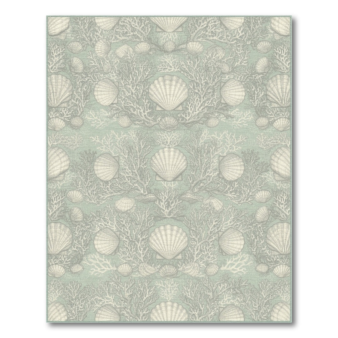 Coastal Seashell Teal Area Rug