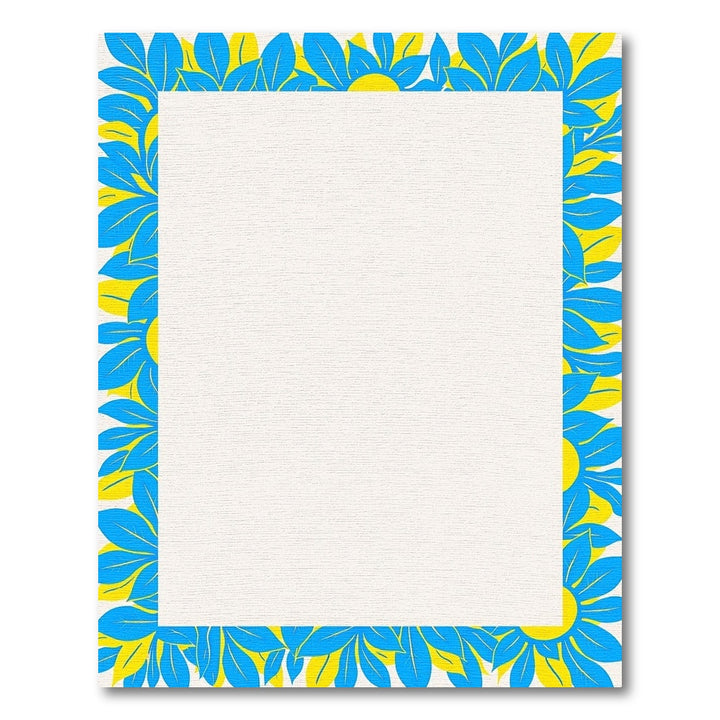 Bold Blue Yellow Floral Border Rug