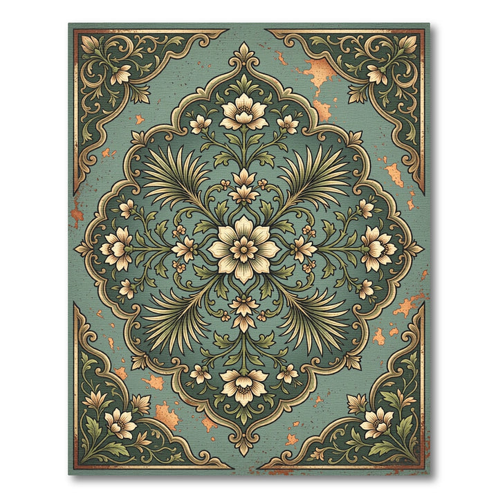 Vintage Teal Floral Arabesque Rug