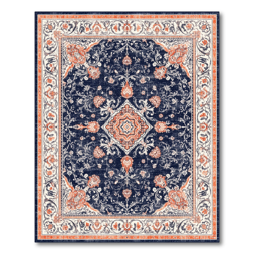 Blue and Teal Navy Blue Floral Traditional Persian Area Rug