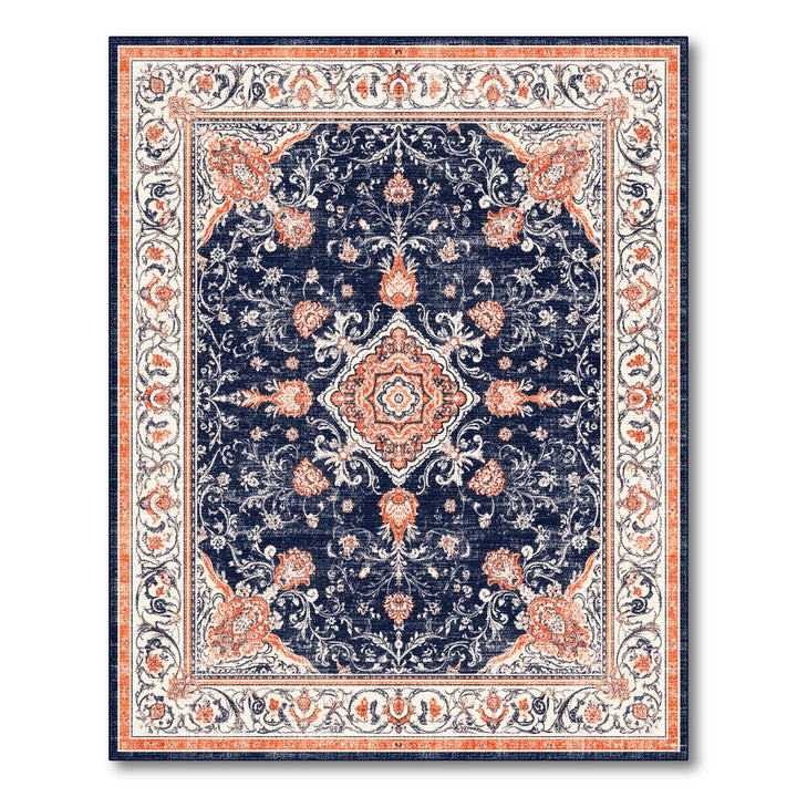 Blue and Teal Navy Blue Floral Traditional Persian Area Rug