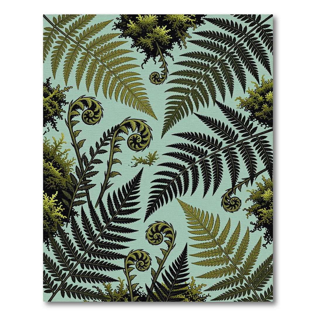 Fern Frond Foliage Teal Background Rug
