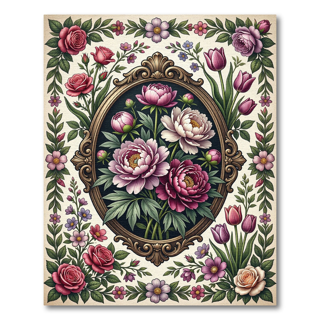 Vintage Oval Floral Wreath Rose Rug