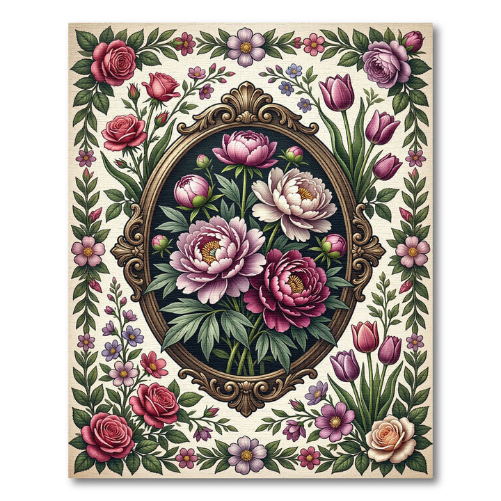 Vintage Oval Floral Wreath Rose Rug