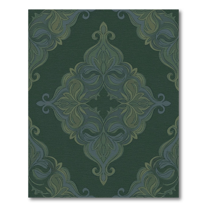 Deep Forest Green Damask Scroll Rug