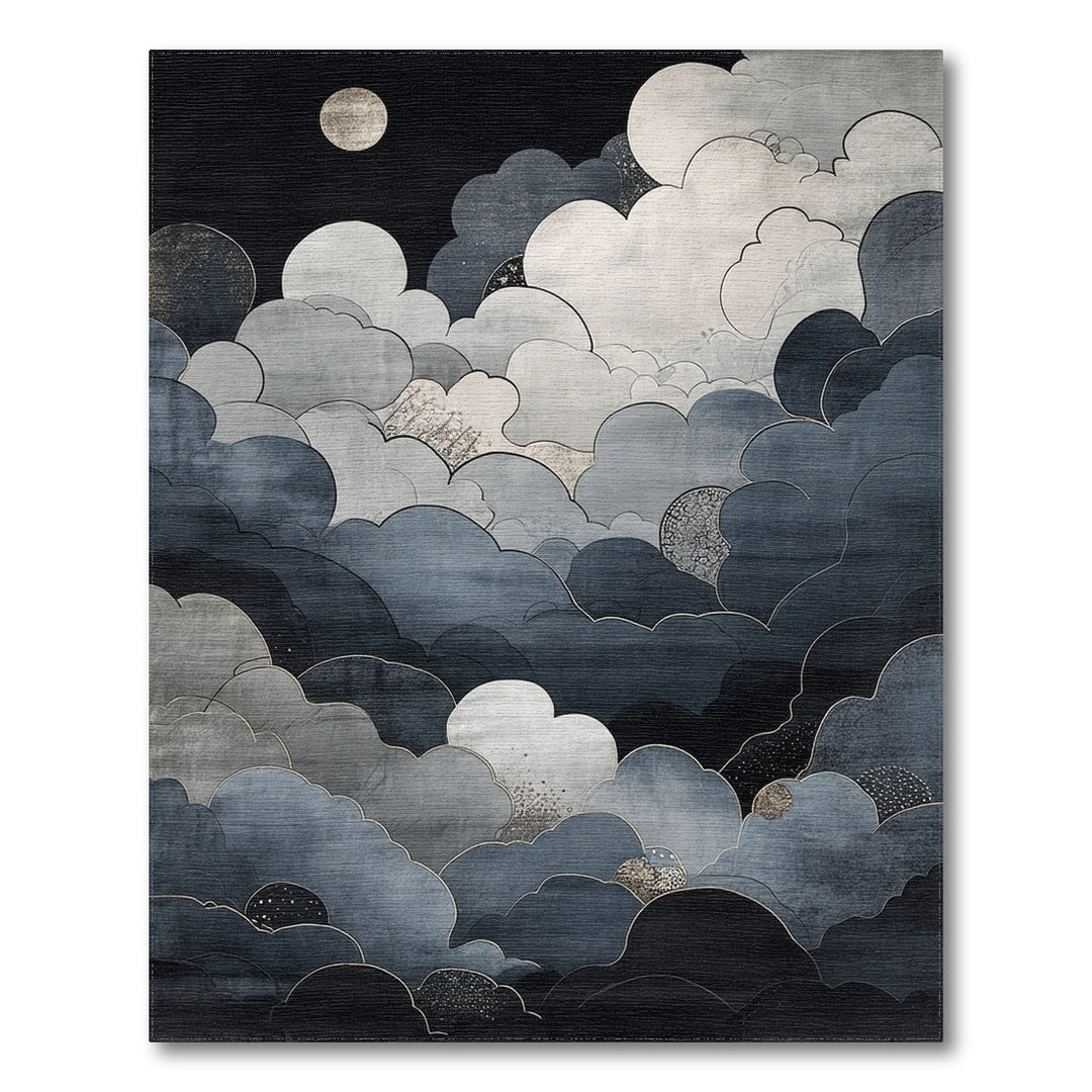 Moonlit Cloudscape Abstract Area Rug