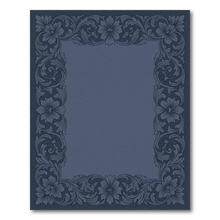 Deep Blue Floral Scroll Border Rug
