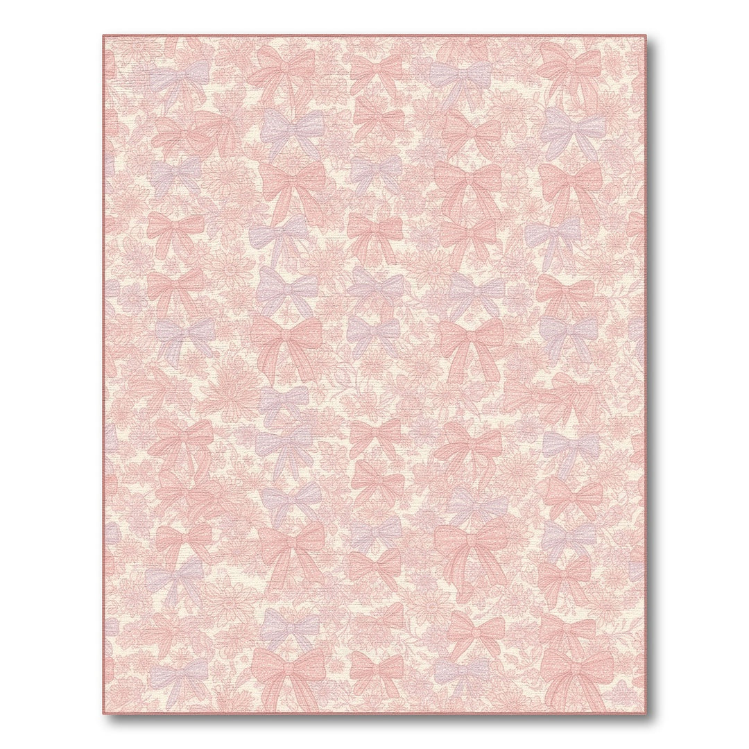 Pink Bow Floral Washable Area Rug