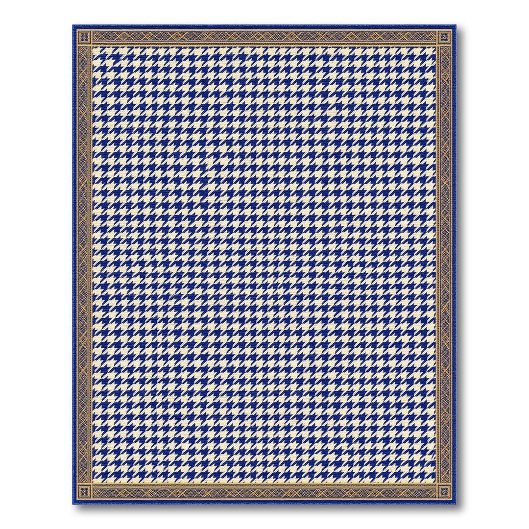 Navy Blue Houndstooth Bordered Area Rug