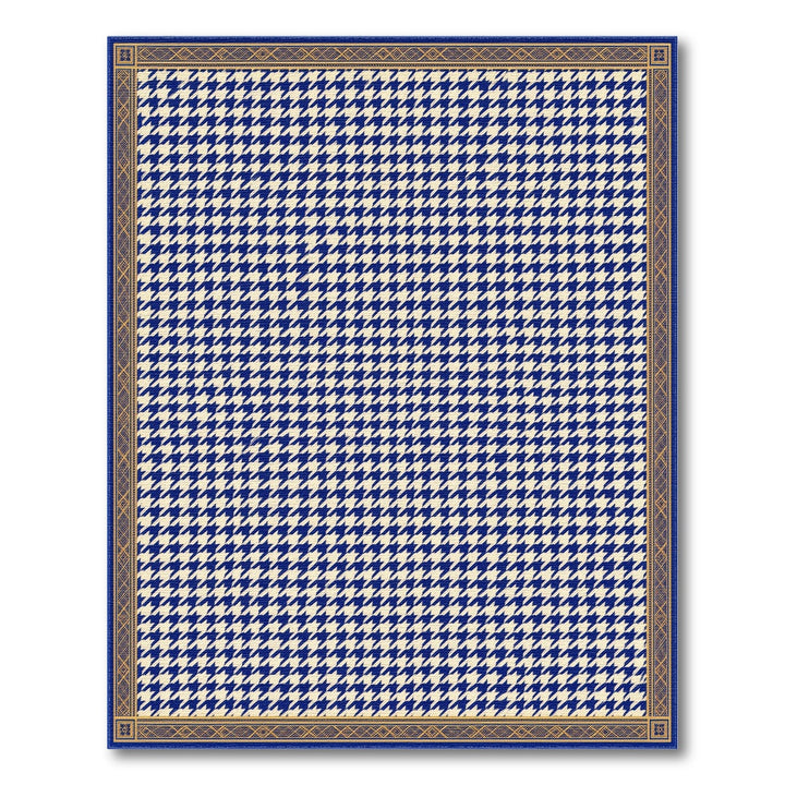 Navy Blue Houndstooth Bordered Area Rug