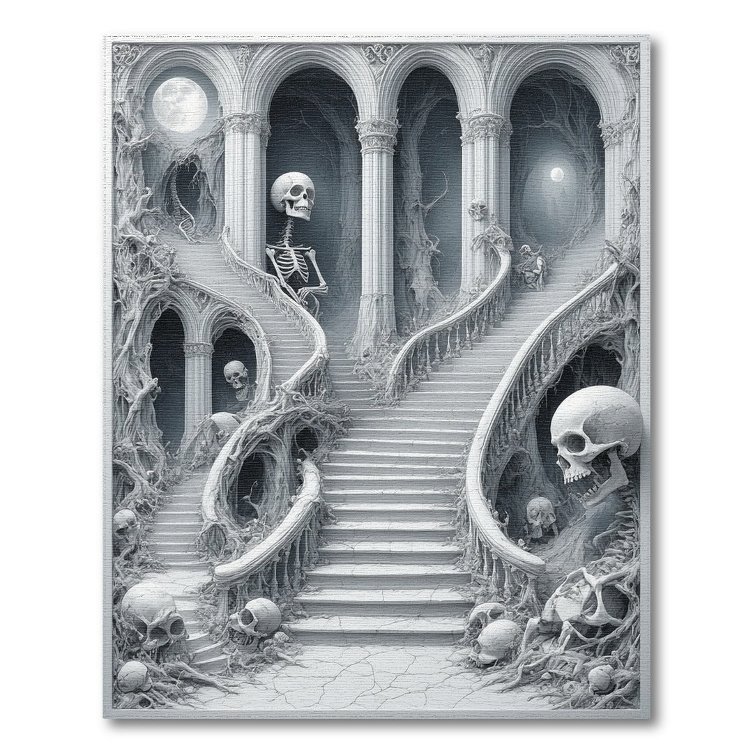 Gothic Skull Staircase Black White Area Rug