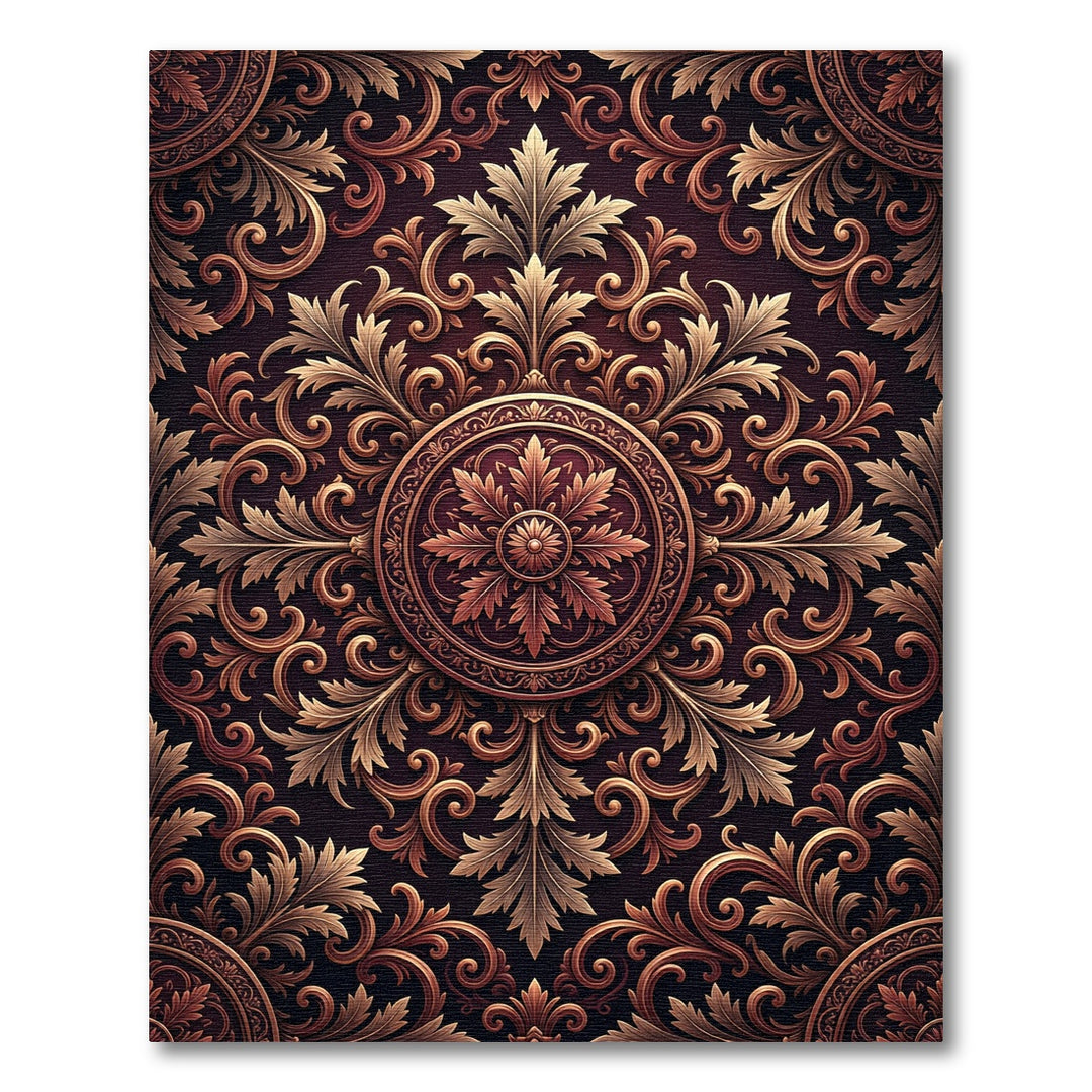 Ornate Gold Leaf Swirl Medallion Rug