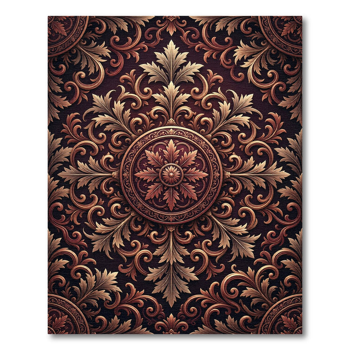 Ornate Gold Leaf Swirl Medallion Rug